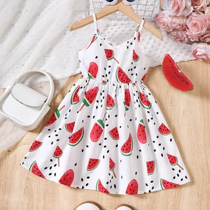 2026 Children Clothes Summer Sleeveless v Neck Watermelon Printed Vacation Birthday Dresses Girl Child Dress