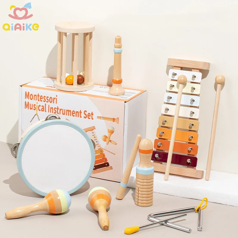 Toddler Montessori Musical Instrument Toy Natural Wood Percussion Music Toys Set for Kids Preschool Educational