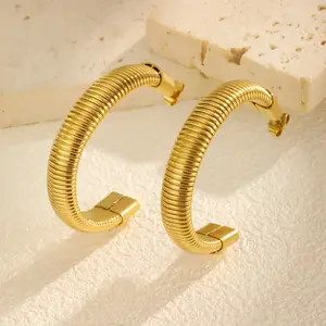 Hot Sale Stainless Steel Huggies Elastic C-Shaped Hoop Earrings Jewelry for Women Fashion Chunky Hoop Earrings