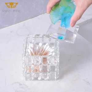 Crystal Cotton Swab Pads Holder Cotton Ball Glass Qtips Holder Apothecary Bathroom Storage Jar