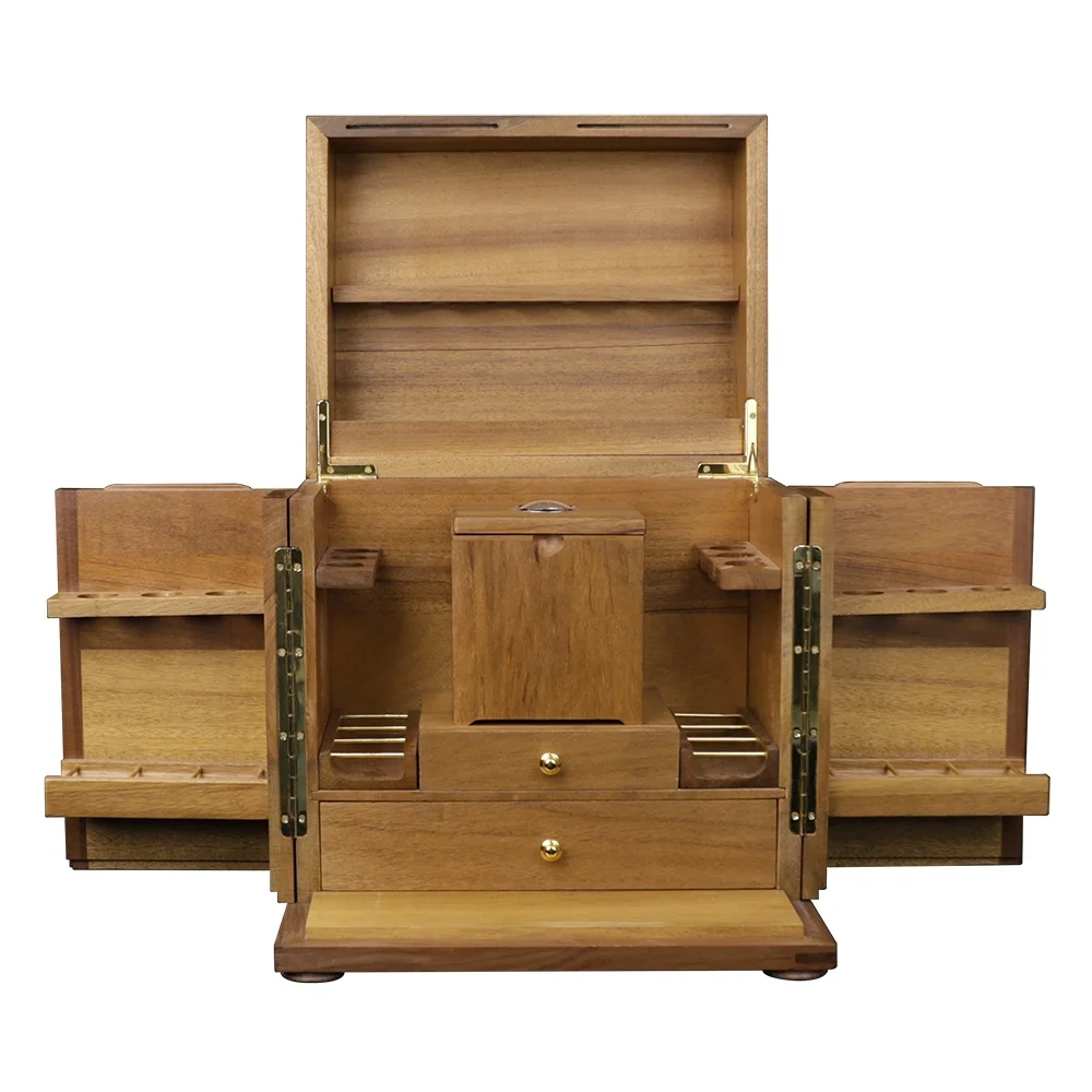 pipe tobacco storage box MUXIANG Walnut Wooden Smoking Pipe Cabinet with Tobacco Humidor Jar Fashion  Design Widely Use Durable Luxurious Storage Box