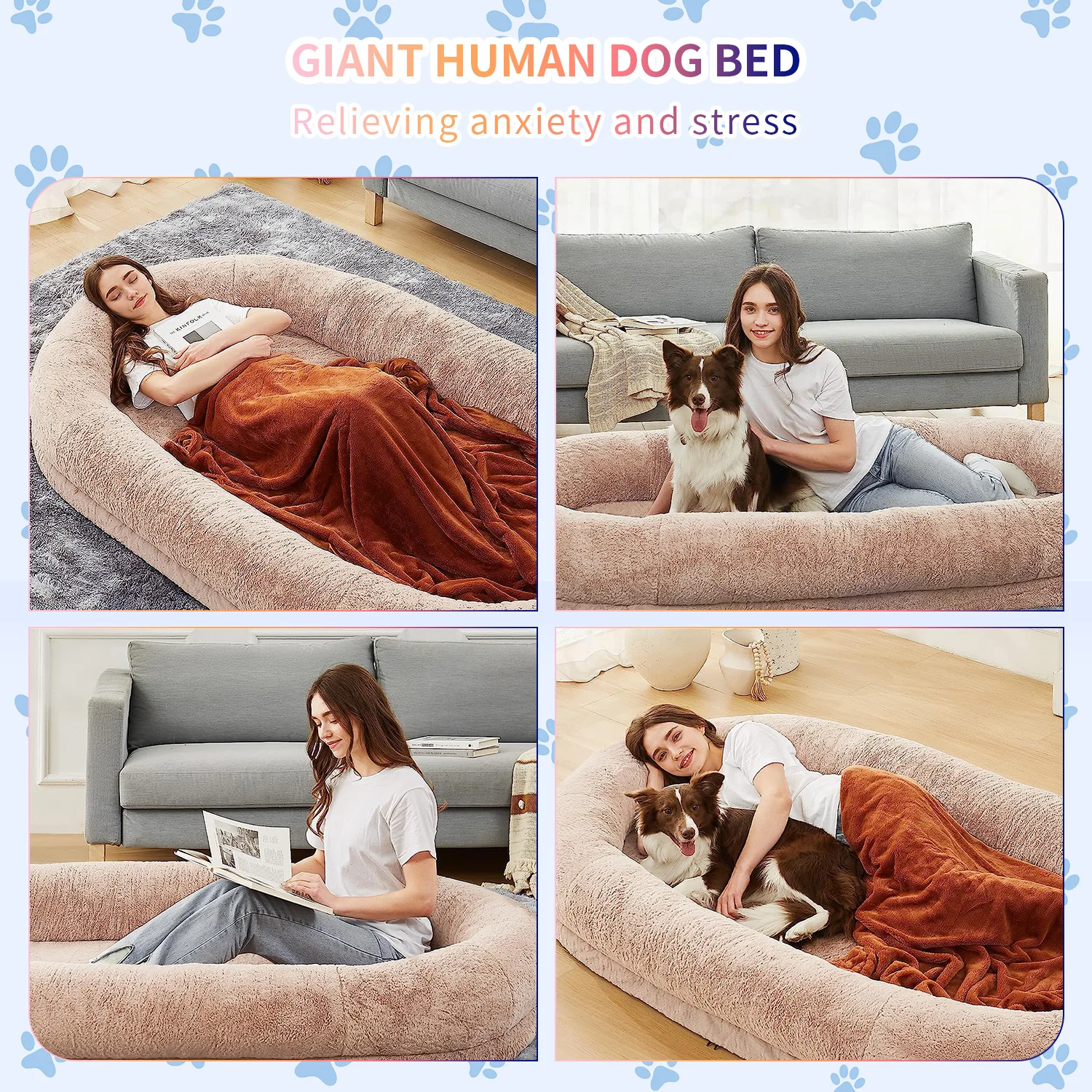 Custom made luxury xl xxl big heavy duty extra large memory foam orthopedic giant dog bed for humans factory