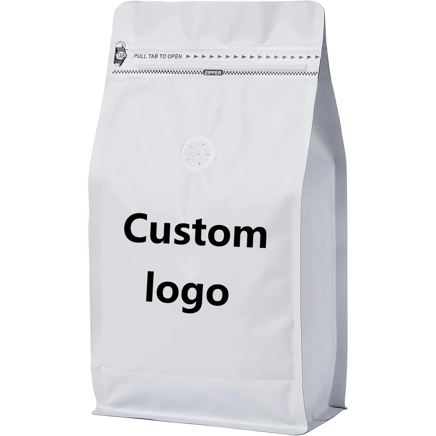 Custom Printed Matte White Natural Kraft Paper Flat Bottom Stand Up Self Seal Pouch Coffee Bags With Valve And Zipper