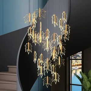 Zeal Lighting Adjustable Height Pendant Light Staircase Stairs Maple Acrylic Leaf Chandelier Modern