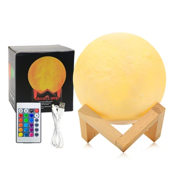 Amazon Hot Selling 3D Moon Lamp Kids Night Light 16 Colors LED Light Rechargeable Battery with Remote Control & Pat
