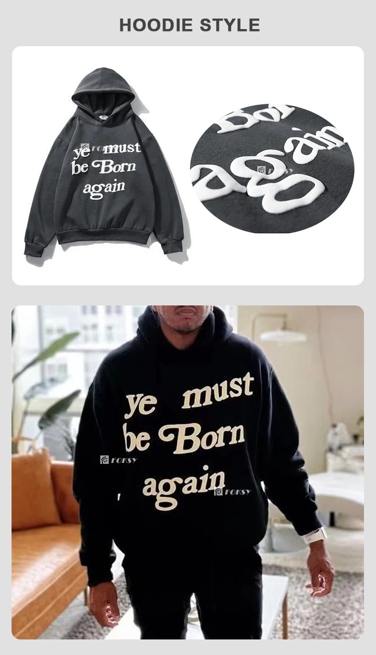 Men Custom 3d Logo Hoodies Puff Printing Embossed Wholesale Custom 3d