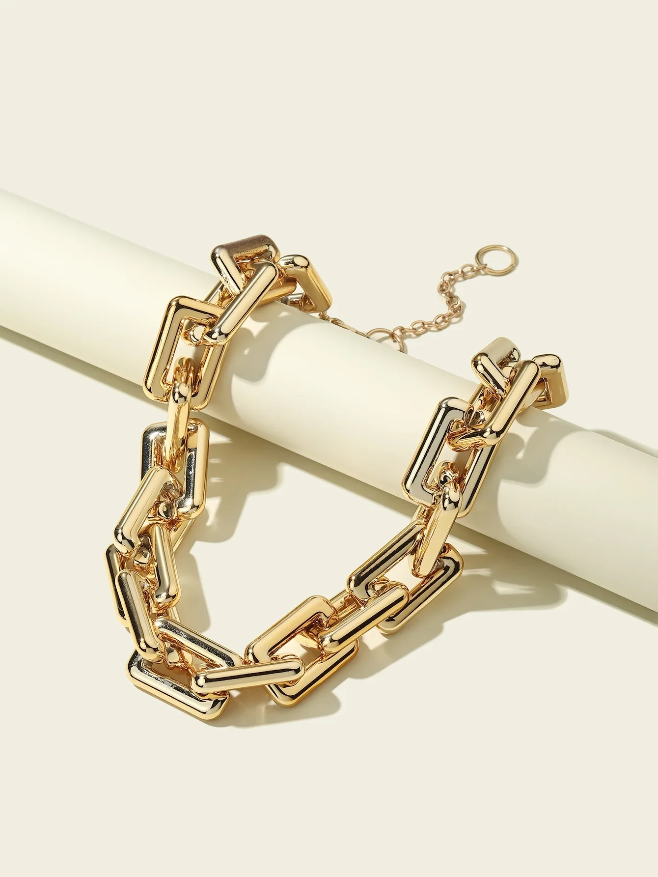 声明厚回形针链项链镀18k金长方形链接项链夜总会