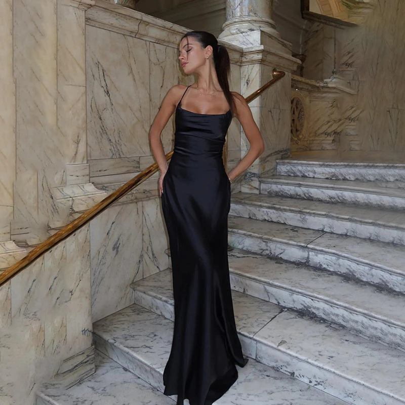 ZIPPY High Quality Nylon Cowl Neck Maxi Dress Elegant Luxury Evening Party Long Dress Sexy Backless Design Evening