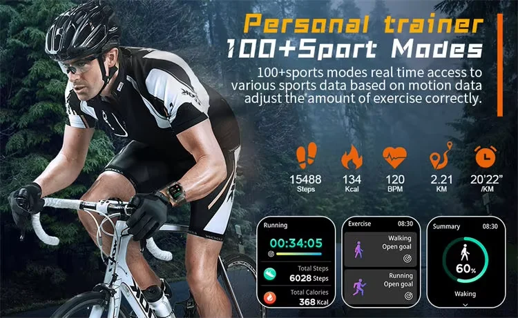 Smart Watch KR80 Men Outdoor Sports Fitness Tracker BT Call Music 2inch Screen Compass 650mAh Large Battery Smartwatch