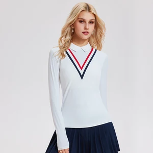 High Quality Pickleball Tennis Athletic Sport Top Autumn Long Sleeve Women False-Two-Piece Rugby Polo Shirt
