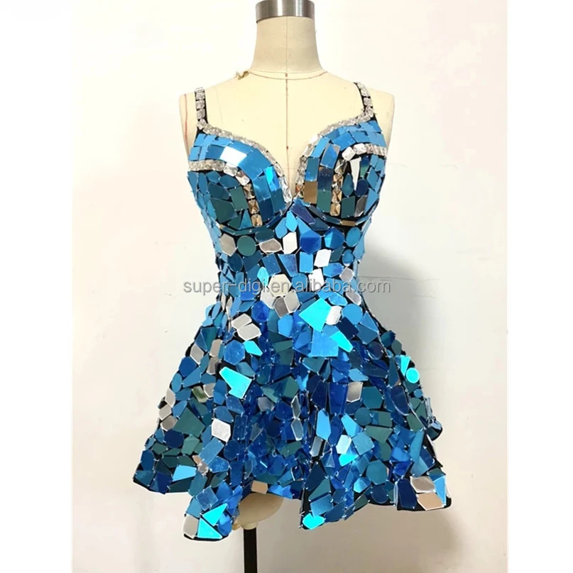 Broken CD Dress - Sparkly Mirror Rhinestone Sling Short Dress