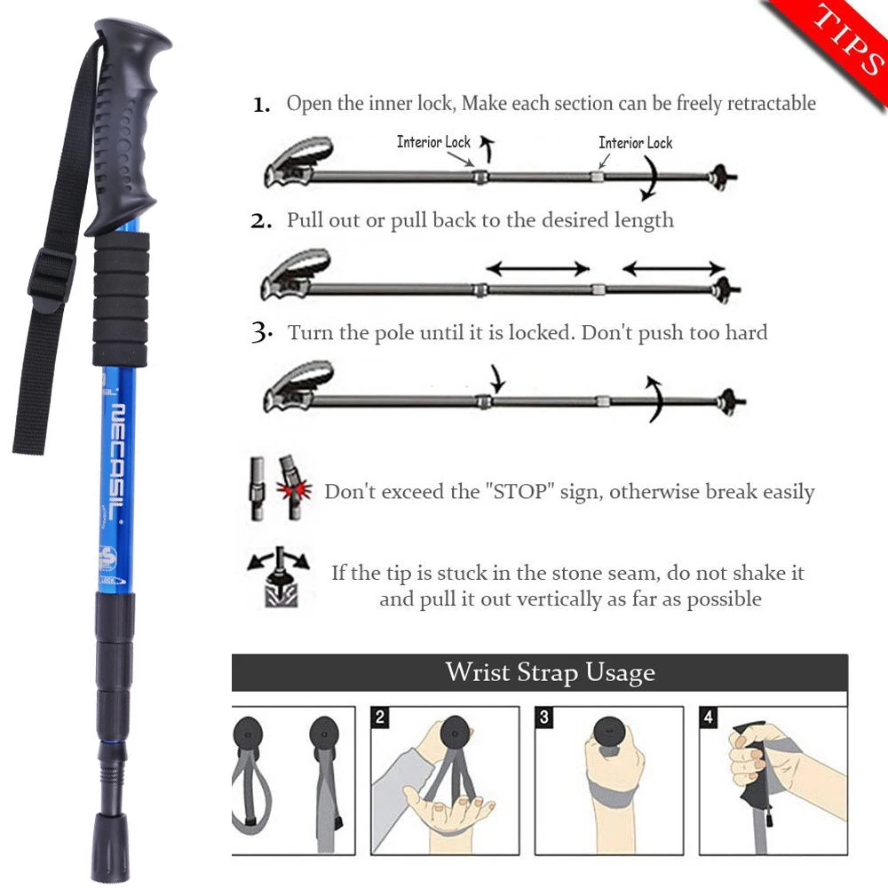 Trekking Poles Telescopic Aluminum Nordic Walking Sticks Outdoor T