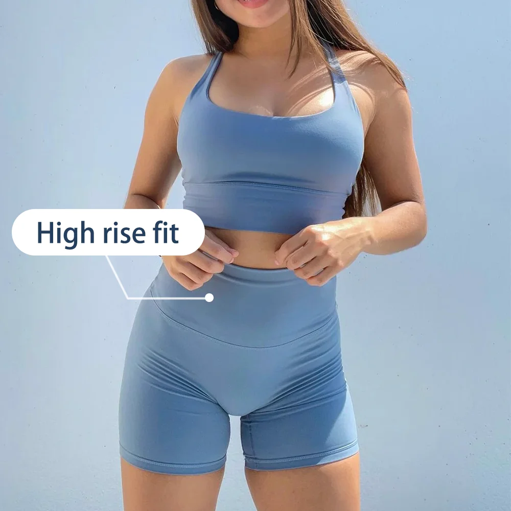MIQI Summer Fitness High Waist Yoga Wear Suit Sports Biker Cycling Shorts Yoga Set Women