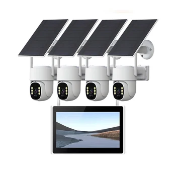 Xcreation Solar cctv Camera Outdoor Free APP 2 Way Audio Wifi Wireless Security Surveillance System 4CH NVR Kit with Solar Panel