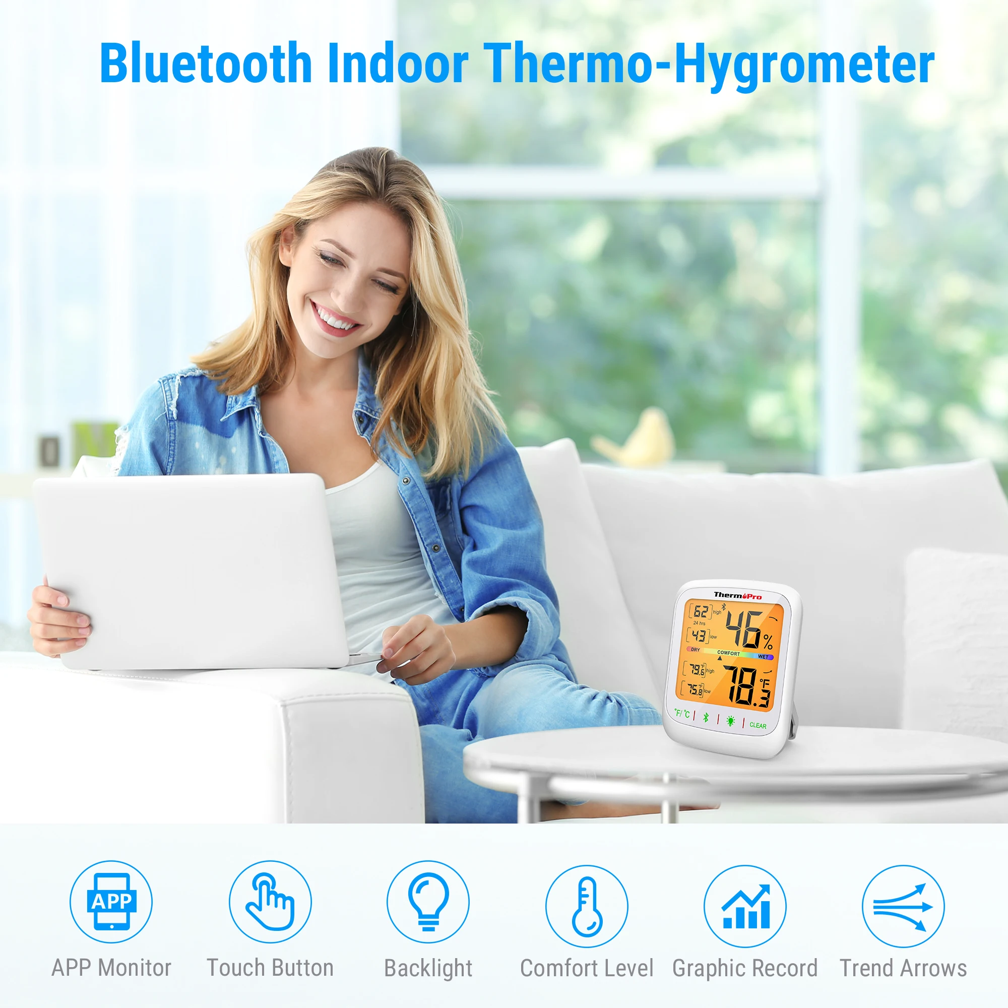 ThermoPro TP359 Bluetooth Hygrometer Thermometer, 260FT Wireless Remote  Temperature and Humidity Monitor, with Large Backlit LCD, Indoor Room