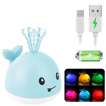 Baby whale bath toy with charging base, toddler light up bath fountain toys IPX8 waterproof bathtub toys for toddlers Gift