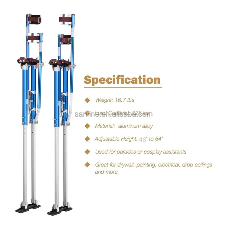 Durable Aluminum Drywall Stilts Height Adjustable 48 To 64 Inch Lifts