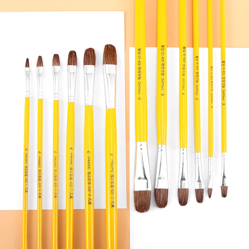 Soododo Freehand Watercolor Acrylic Flat Head Art Painting Brush 1-12# Wolf Hair With Wood Handle Oil