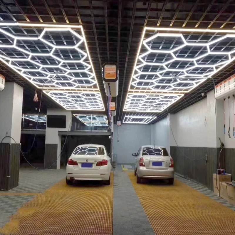 6500k Custom Designed Led Hexagon Garage Lighting Suspended Led Car Care Workshop Detailing Light