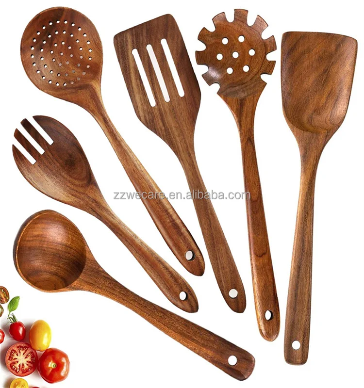 Jankng Utensili da cucina in legno Set di utensili da cucina antiaderente  pala di legno cucchiaio scolapasta da cucina strumento da cucina utensili da  cucina domestici