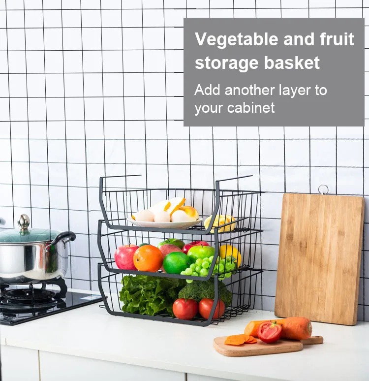 Eco Friendly Wire supermarket vegetable storage rack kitchen vegetable basket vegetable rack kitchen storage