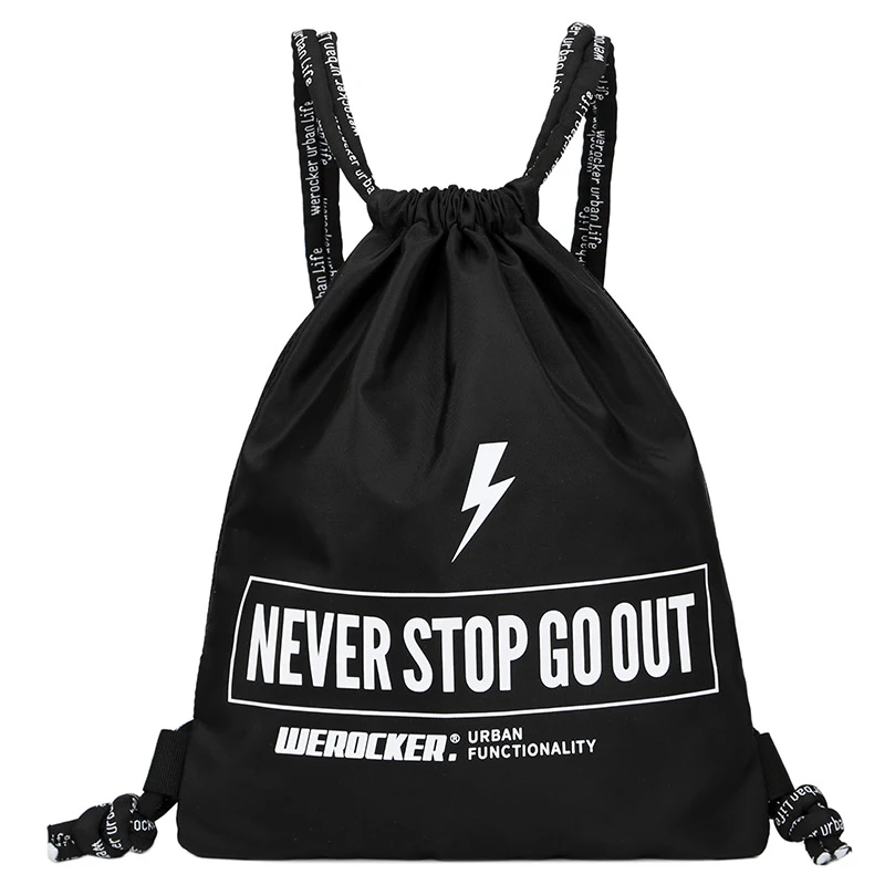 black canvas drawstring bag
