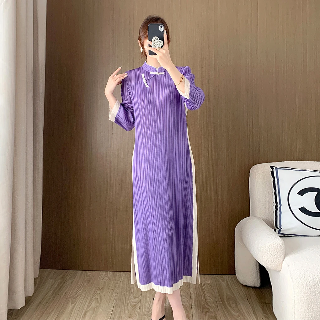 High Quality Natural Woven Pleated Ruched Midi Chinese Dress for Women  Loose Elegant Cheongsam Slit Eco-Friendly Breathable| Alibaba.com