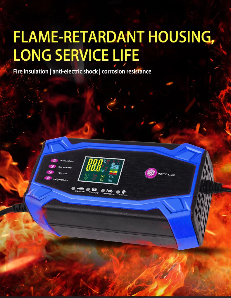 CHAOCHENBEN Hot Sell Blue Intelligent Pulse 12V/24V 10A Car Battery Charger Temperature Compensation Multi-Function Integrated manufacture