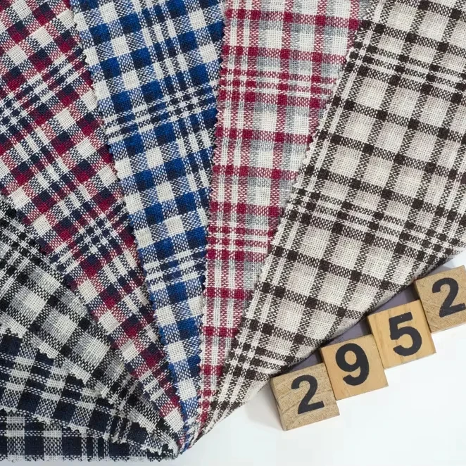 2952 # Высококачественная льняная хлопчатобумажная пряжа-окрашенная клетчатая Пряжа-окрашенная 55% ткань 15% полиэстер 30% лен подходит для юбок рубашки