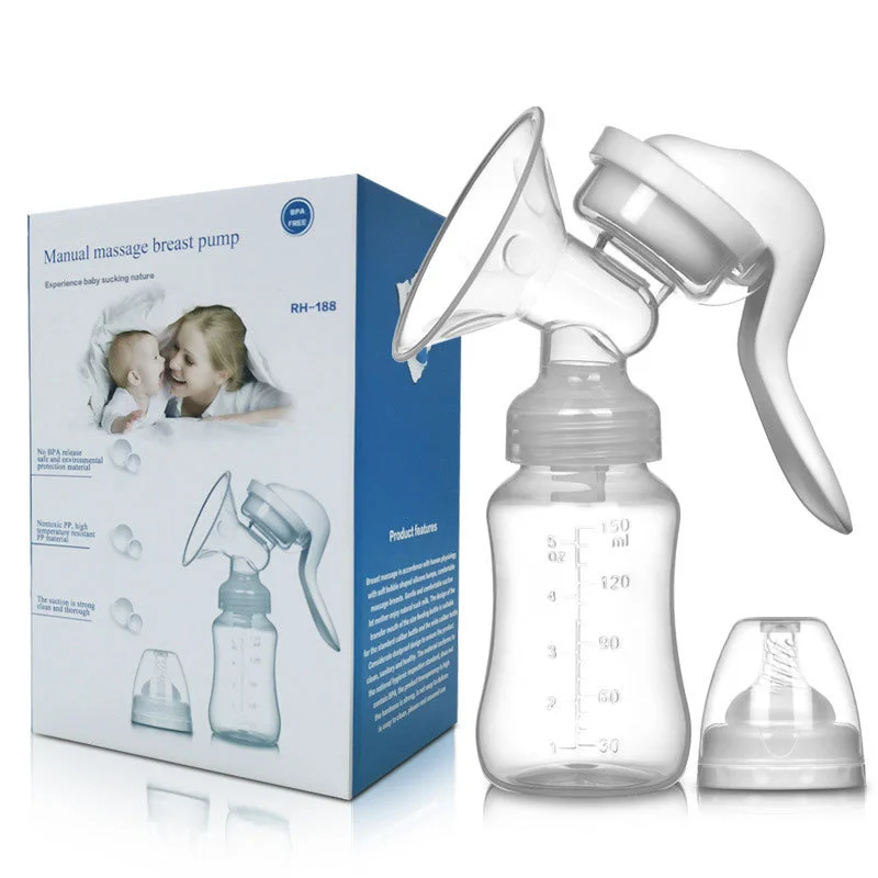 Fabrikpreis umweltfreundliche manuelle Brustmilchpumpe mit Verpackungskarton BPA-freie Silikon-Hand-Brustmilchpumpe für die Babynahrungsaufnahme