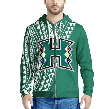 GLUDEAR Men's Polynesian Tribal Print Zipper Hoodie - Long Sleeve Full Zip Sweatshirt, Red/White