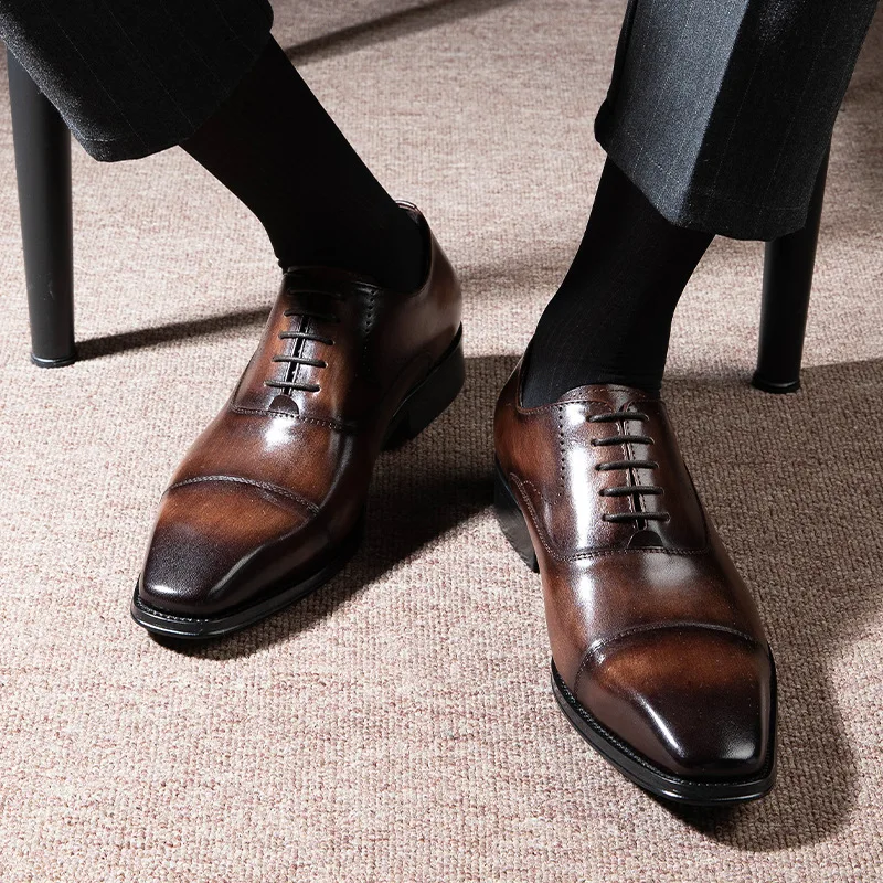 mens soft leather dress shoes Handmade Brown Leather Casual Wear Dress Loafer Slip-On Formal Dress Shoe  Mens