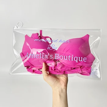 Customize Logo Printed Frosted PVC Clothing Zipper Pouch Swimwear Storage Bikini Packaging Swimsuit Underwear Bag