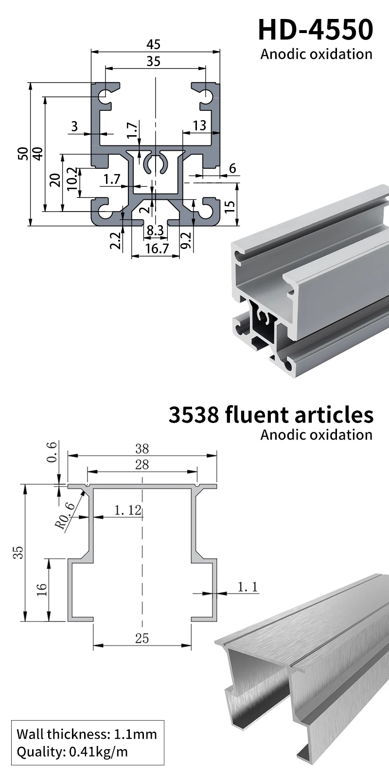 4550 Aluminum Profile Slide Rail Aluminum Alloy Fluent Strip Roller 4550/3538 Fluent Strip Aluminum Alloy Guide Rail details