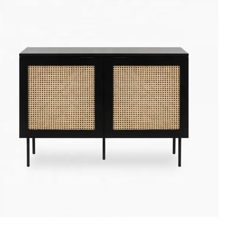 Innova Living Room Storage Home Decor Wood Furniture 2 Door Rattan Cabinet