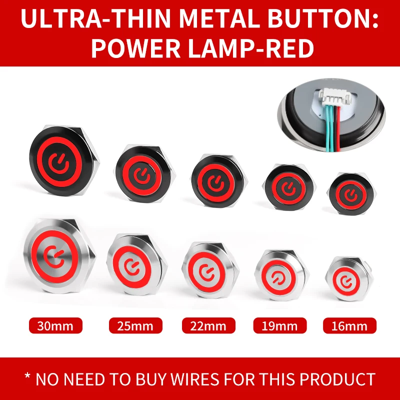 Buy 22mm Ring Light Push Button Switch With Blue Indicator 22mmリングメタルプッシュボタンスイッチ 12V 24V 220V(Power-BL-G,12-24V)