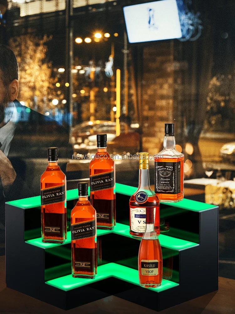 Floor Acrylic Wine Bottle Rack Led Lighted Bar Shelves For Liquor