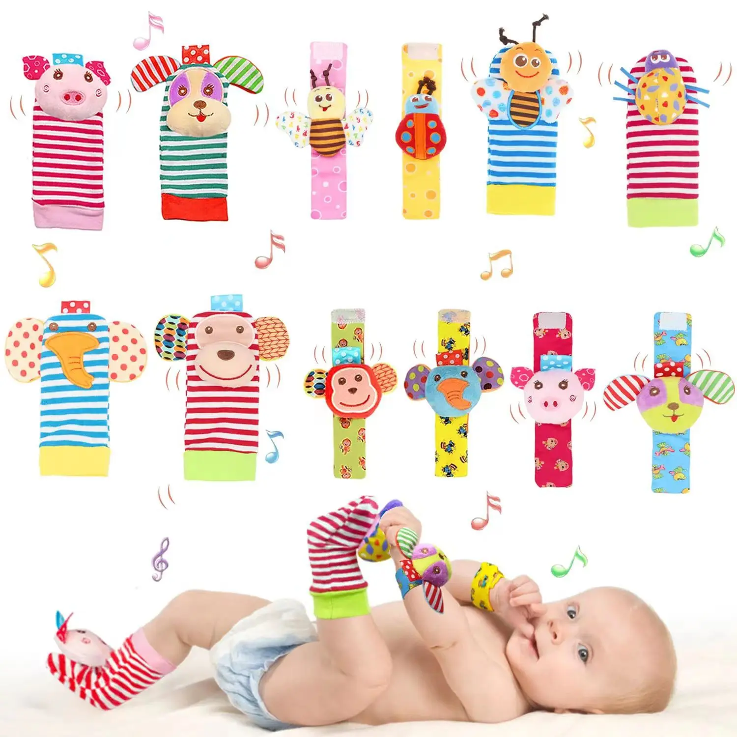 Newborn Baby Animal Wrist With Rattle Baby Watch With Socks Infant ...