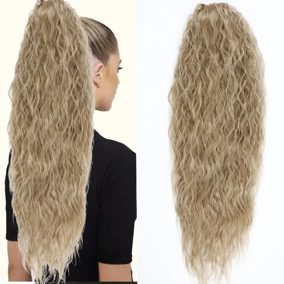 Water Wave Drawstring Ponytail Hair Extensions 170g 26in Curly Pony tail Natural Black Color 100 Brazilian Remy Human Hair 1B_voghion.com