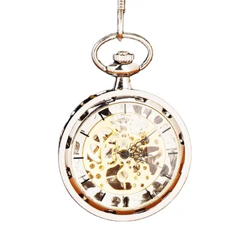 PM7111 high quality low moq silver plated transparent lidless men mechanical pocket watch