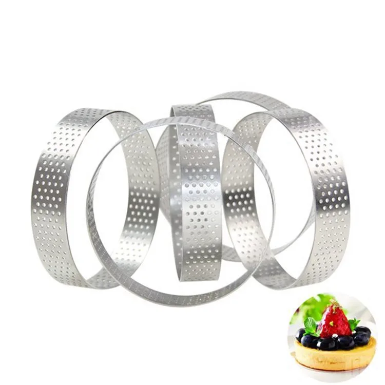 Circular Stainless Steel Porous Tart Ring Bottom Tower Pie Cake