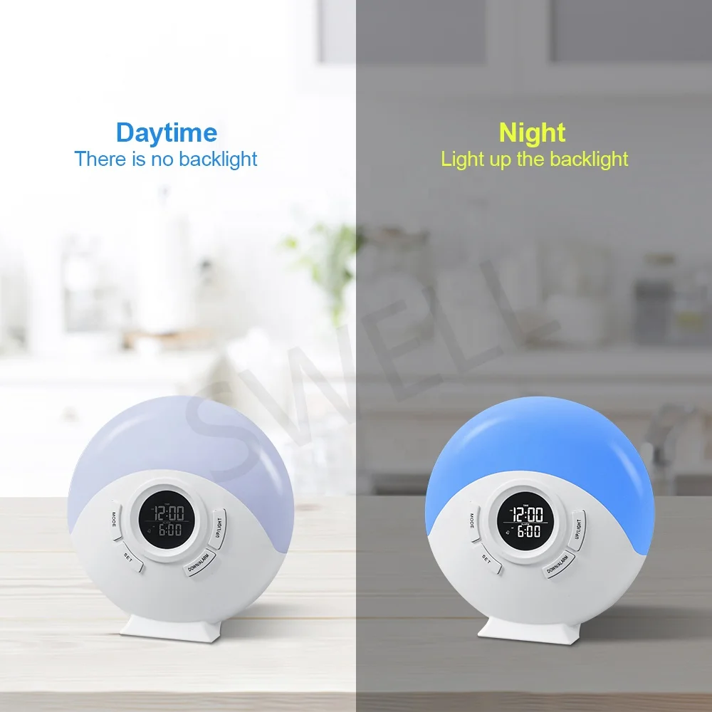 2022 CE ROHS Wake up Light Sunrise Alarm Clock Creative Round Digital LED Table Clock