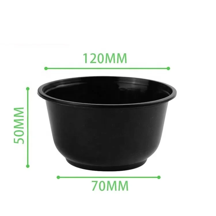 Round 500ml Black Plastic Disposable Food Container, For