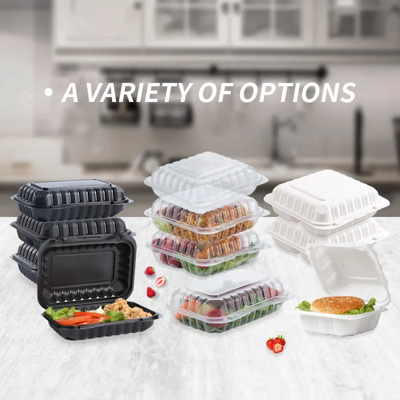 YANGRUI  Food Storage Containers with Lids 9x9 Inch 34oz With 3 Compartment Microwave Safe Hinged Take Out Containers