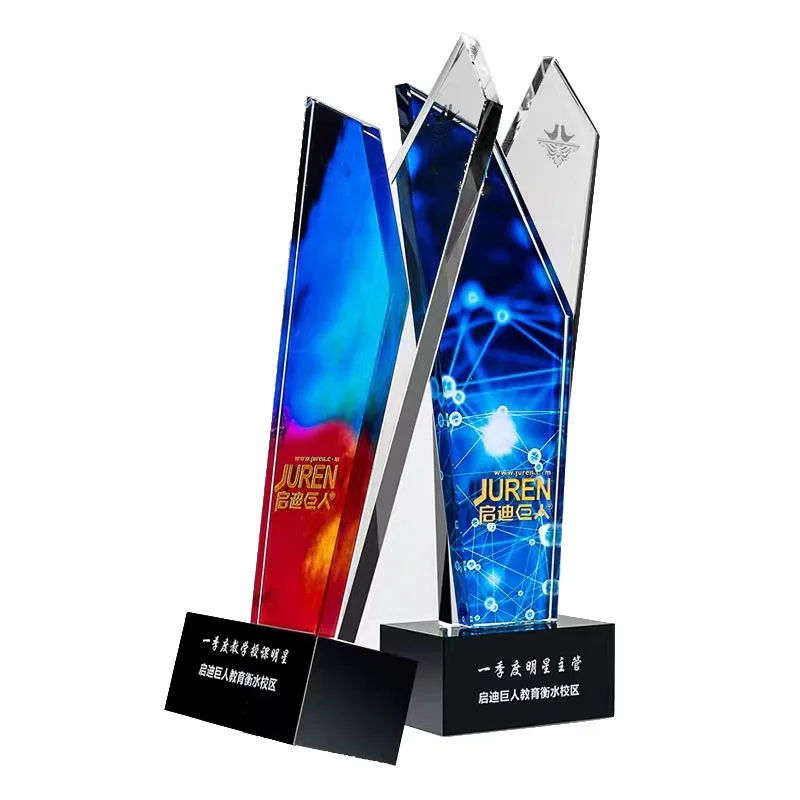 Manufacturer Professional Custom K9 Crystal Material High Quality Color Printing Crystal Award Glass Trophy