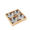 Silver  -- 4 pcs round set with wooden tray