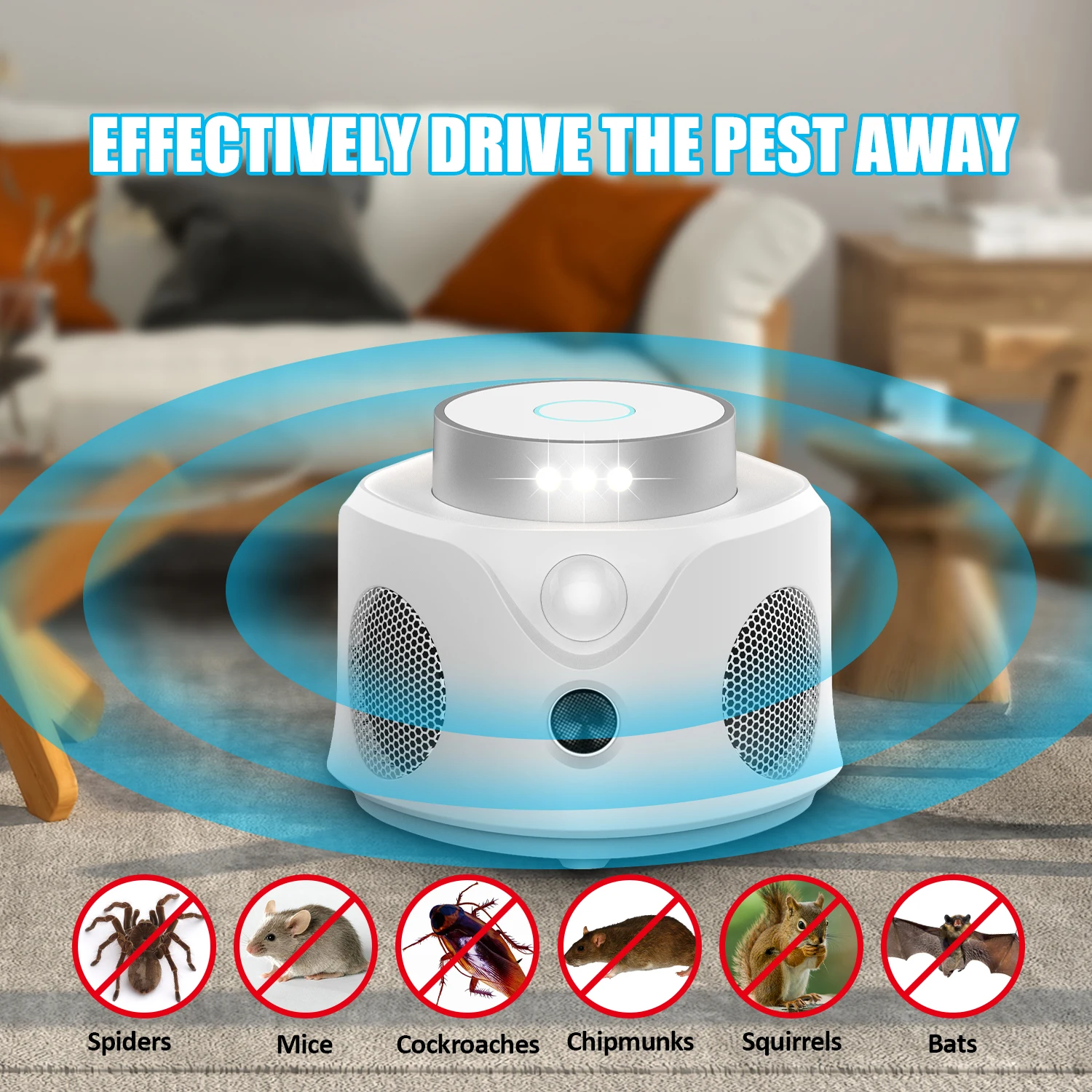 4 in 1 Ultrasonic Rat and Mouse Repeller Device 360 Degree with 9 Strobes and PIR Indoor Pest Control for Mosquitoes