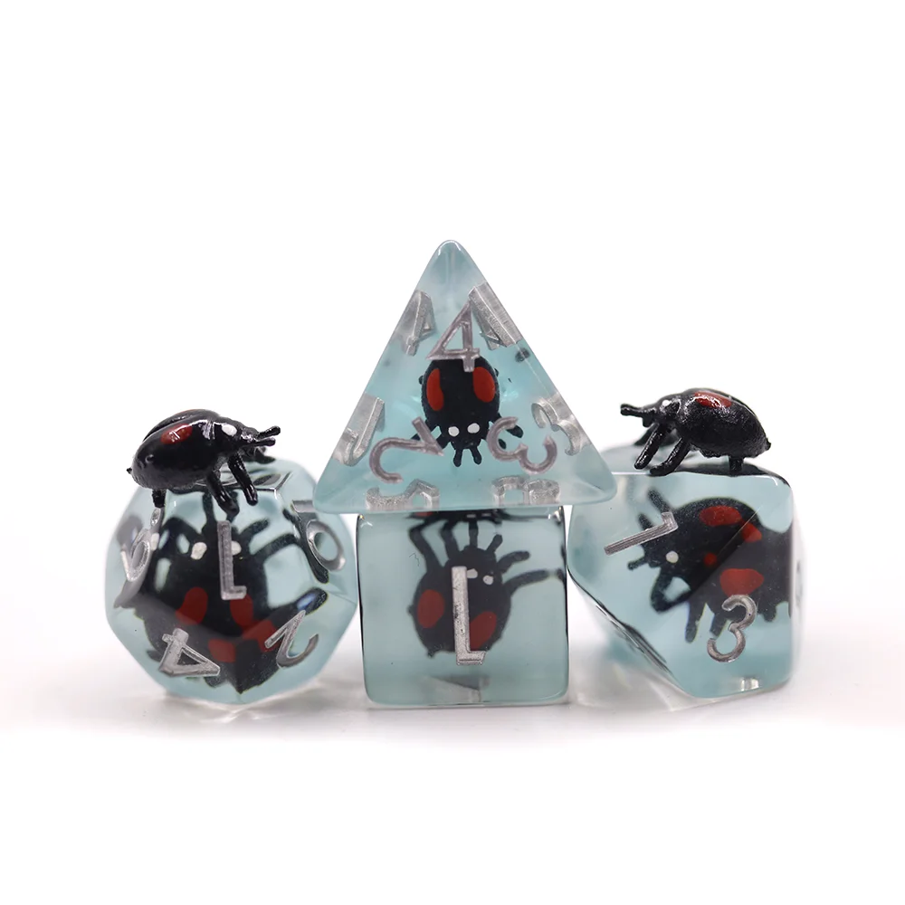 Xogo de dados viaxeiros BEETLE Poliédricos, lote a granel, dados de plástico e resina para DND, para aventuras sobre a marcha