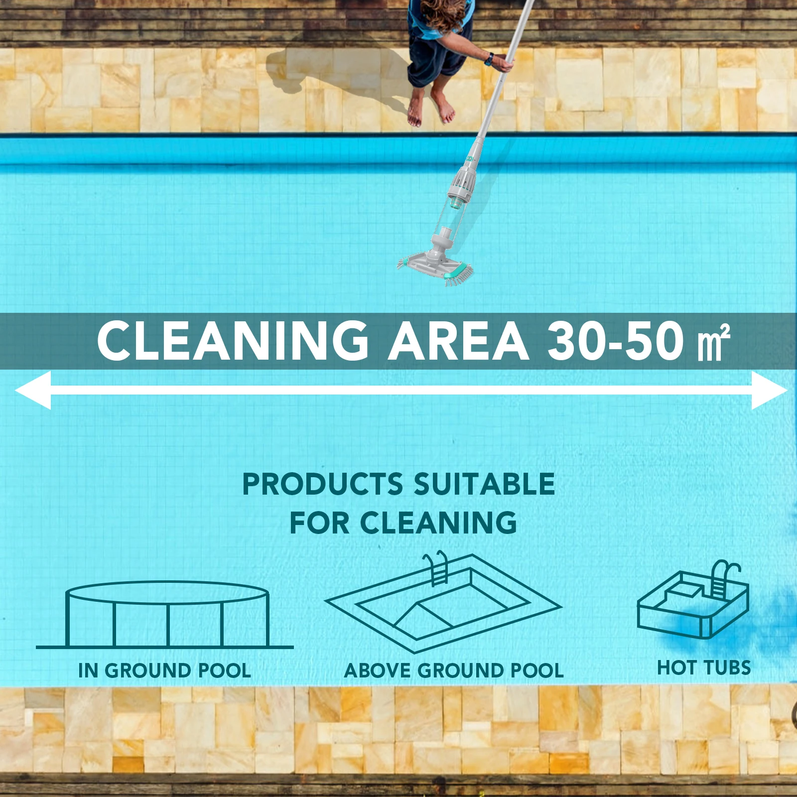 BN30 Handheld Battery Operated Automatic Pool Vacuum Slide Brush for Above Ground Pool Vacuum Cleaner Electric Cleaning Brush
