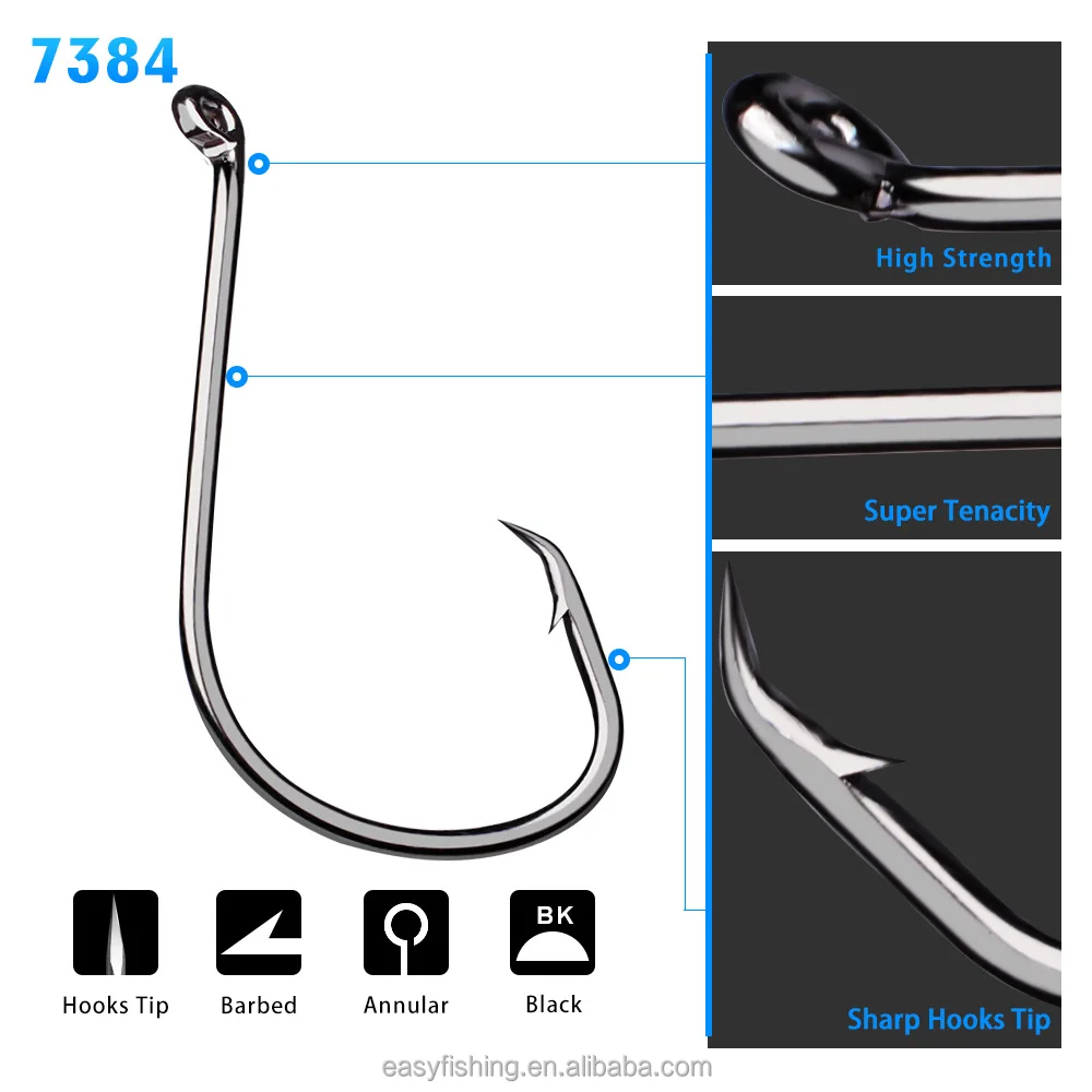 7384 100pcs/bag 2x Strong Circle Hooks Catfishing Tackle Octopus Offset